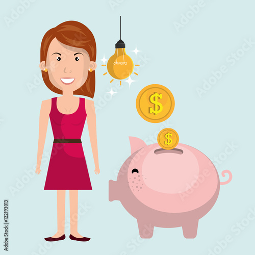 woman piggy coin idea vector illustration eps 10