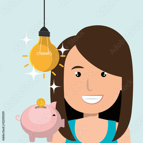 woman piggy coin idea vector illustration eps 10