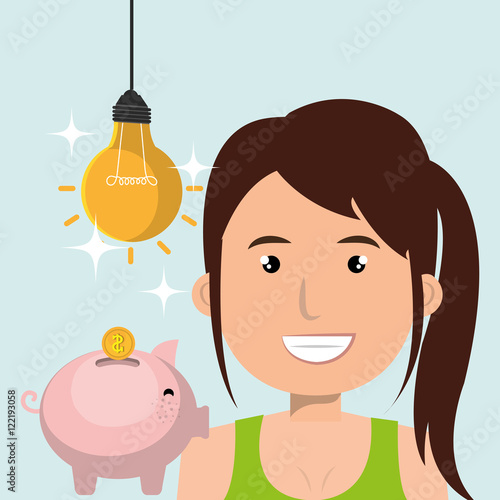 woman piggy coin idea vector illustration eps 10