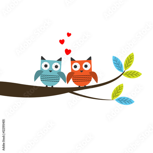 Vector illustraton of a two owls couple in love