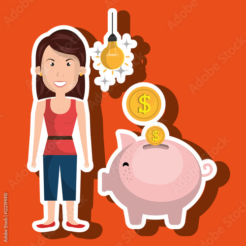 woman piggy coin idea vector illustration eps 10