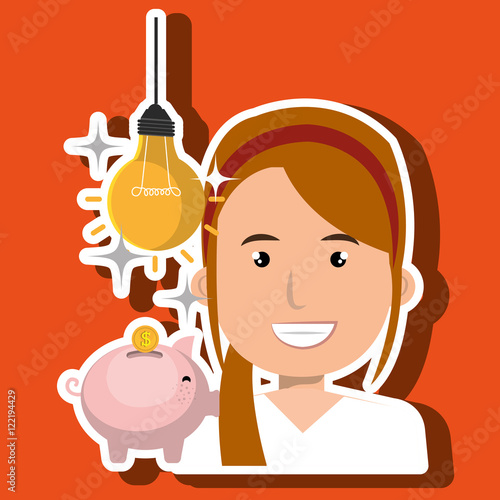 woman piggy coin idea vector illustration eps 10