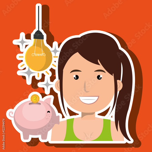 woman piggy coin idea vector illustration eps 10