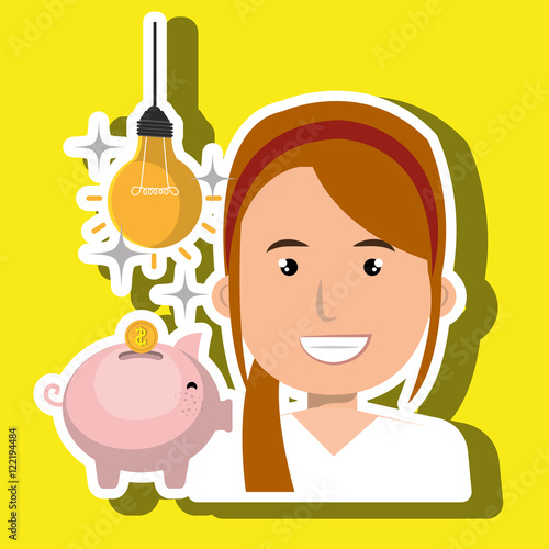 woman piggy coin idea vector illustration eps 10