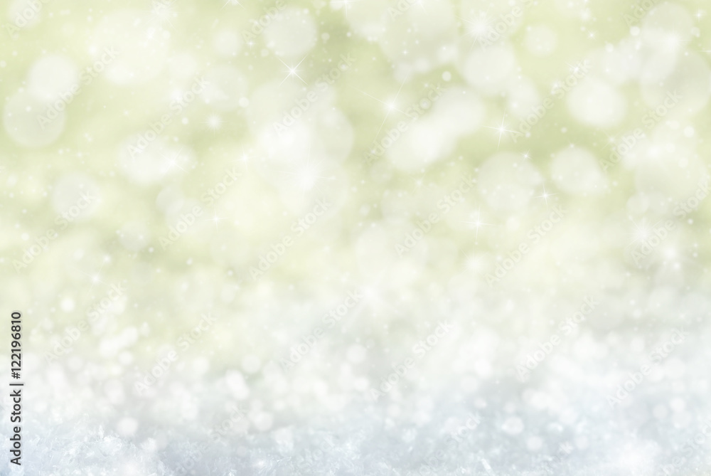 Golden Christmas Background With Snow, Snwoflakes, Stars And Bokeh Golden Christmas Background With Snow, Snwoflakes, Stars And Bokeh