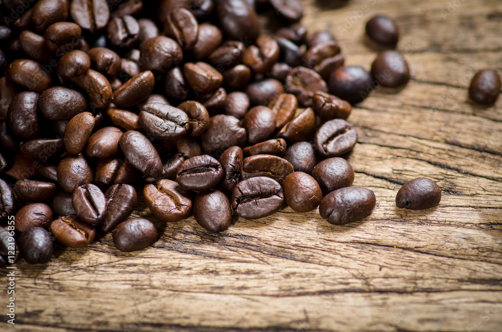 Close up coffee beans roasted