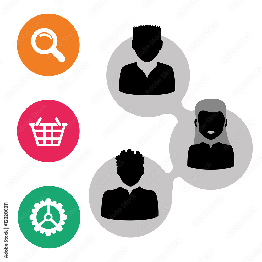 Social network three icon people connection cloud information Social network three icon people connection cloud information