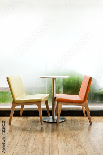 cafe table and chairs with text space