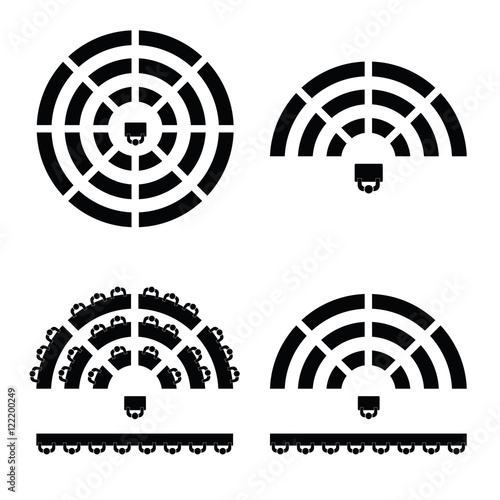people icon on round table in black color illustration