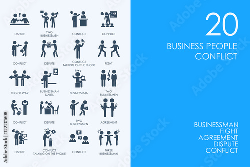 Set of BLUE HAMSTER Library business people conflict icons