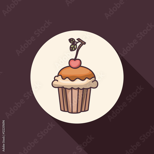 Cupcake muffin icon. Bakery food daily and fresh theme. Purple background. Vector illustration