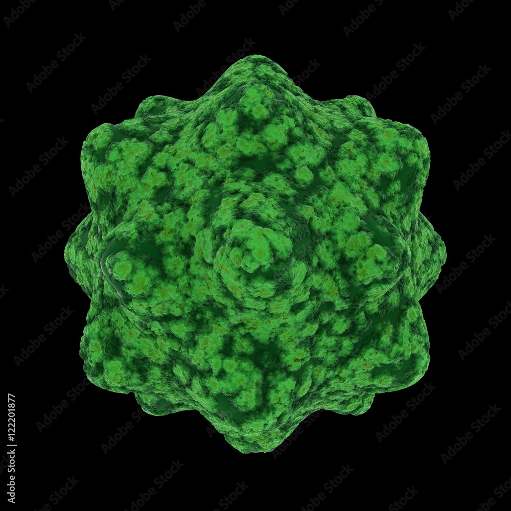 Green Virus Spore Isolated on Black Background - 3D Illustration Green Virus Spore Isolated on Black Background - 3D Illustration
