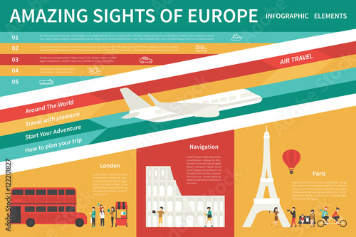 Amazing Sights Of Europe infographic flat vector illustration. Presentation Concept