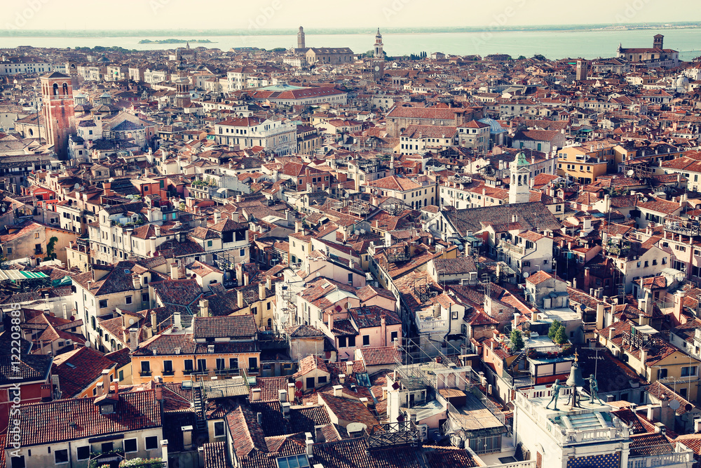 Aerial view of old city of Venice, Italy. European travel destination, vacation and architecture concept