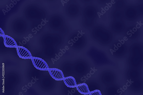 DNA Double Helix Strand on Blue Cellular Background - 3D Illustration