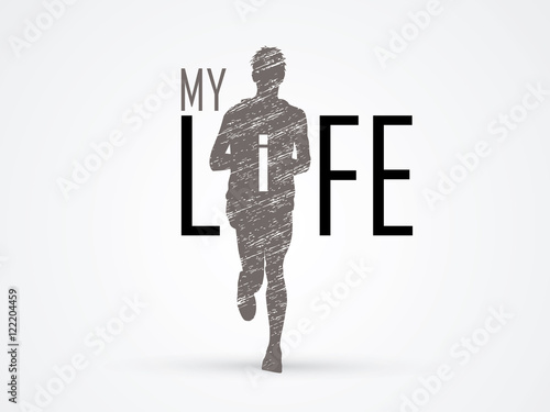 Running man front view graphic vector.