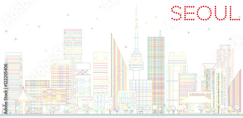 Outline Seoul Skyline with Color Buildings.