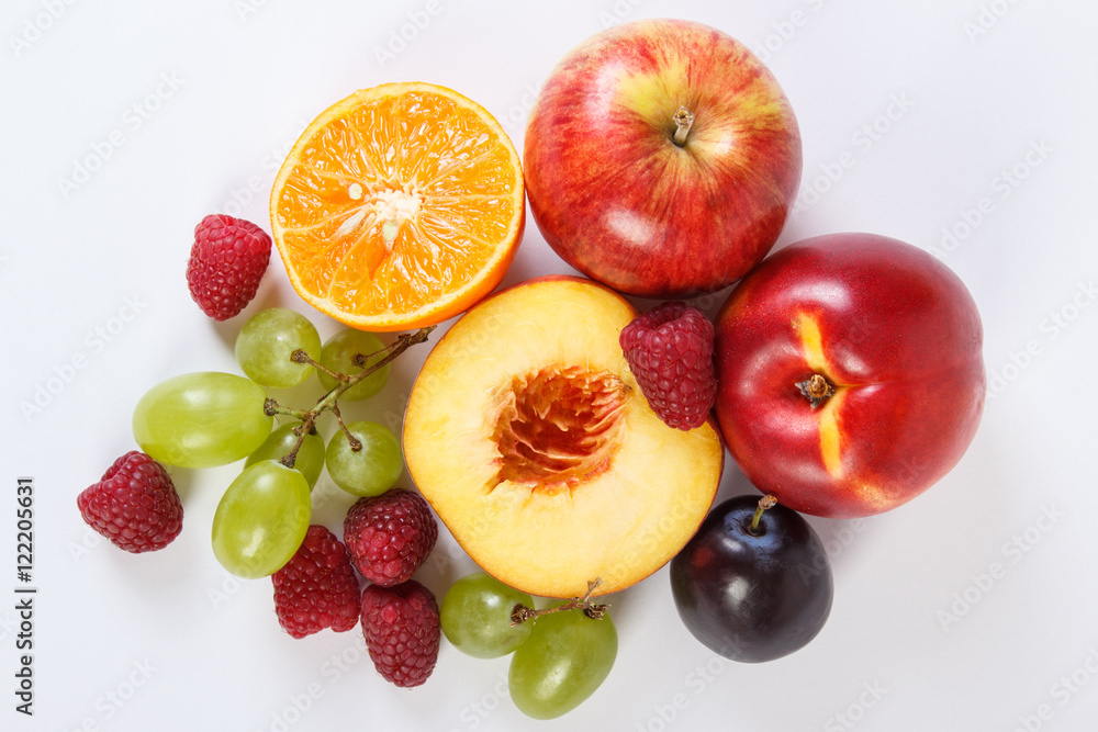 Fresh ripe fruits on white background Fresh ripe fruits on white background