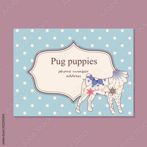 Vintage business card pug puppies