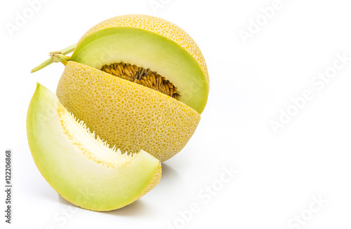 Honeydew melon from Japan on a white background.