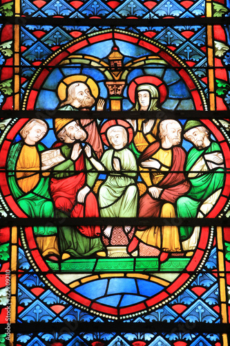 The Holy Family. Details. Stained glass windows. St. Stephen of Metz Cathedral.