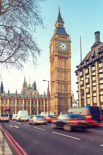 Traffic near Big Ben in London, UK