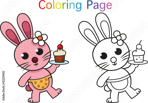 Rabbit coloring page for children (Vector illustration)