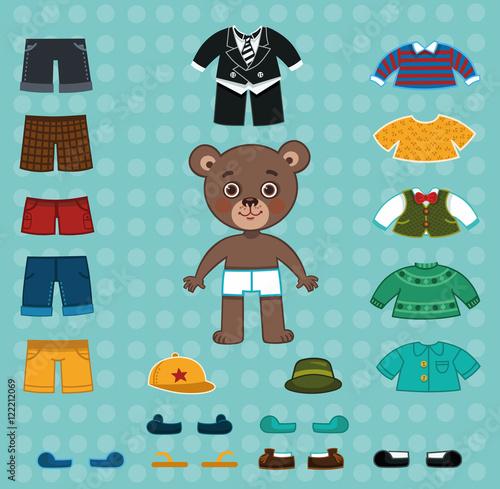 Daddy bear vector illustration for paper doll, dress up games.