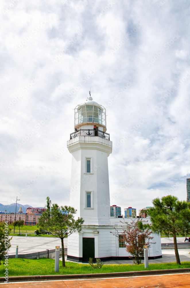 Small lighthouse on the seafront in Batumi, Spring