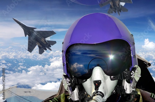 Fotografie Jet fighter pilot cockpit view