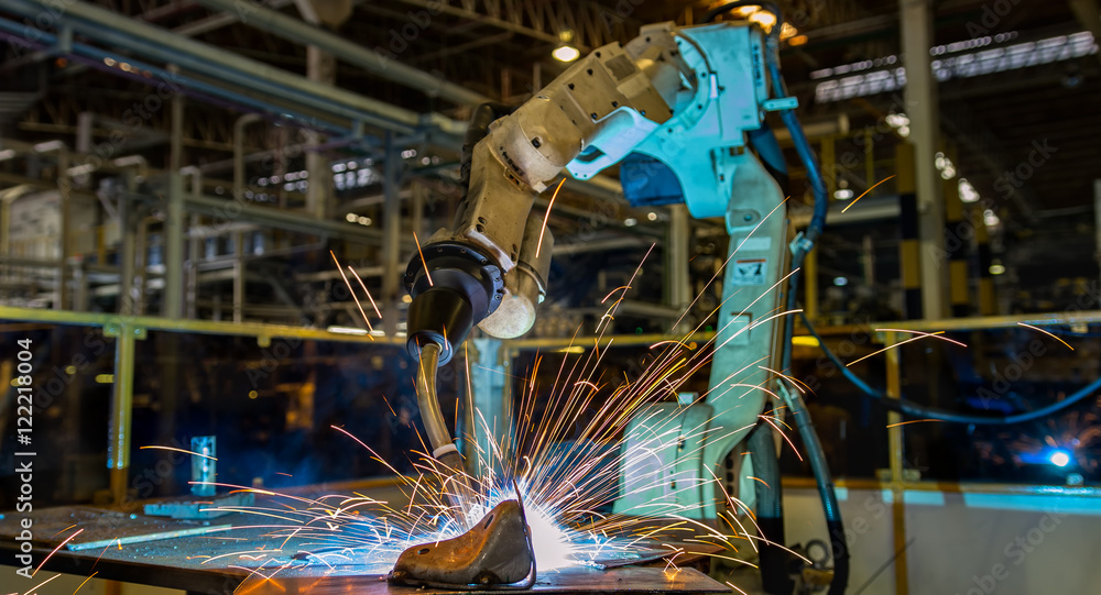 Robot welding assembly car part in factory Robot welding assembly car part in factory