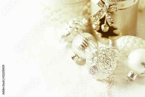 Vintage Christmas Decorations on a Wooden Background