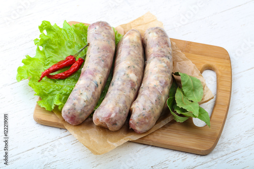Raw sausages for cooking