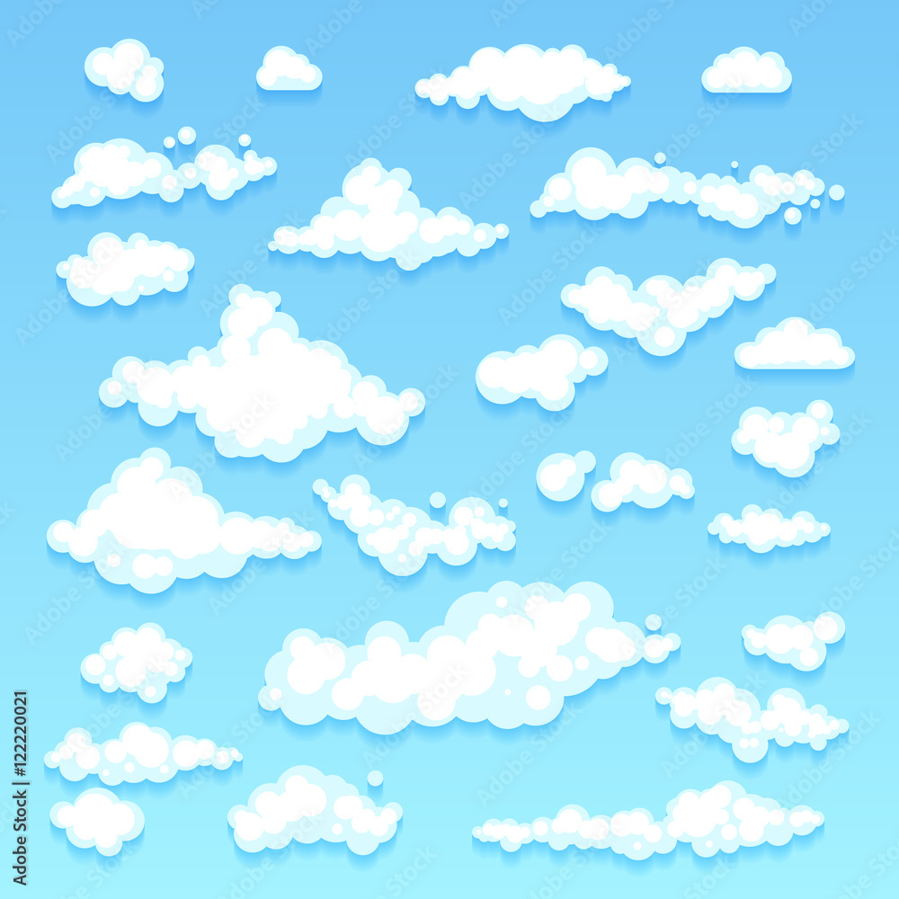 Set of blue sky, clouds. icon shape. different. Collection label, symbol. Graphic element vector. design for logo, web and print.