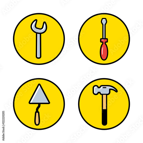 Wrench, screwdriver, trowel, hammer. Construction tools icons set.