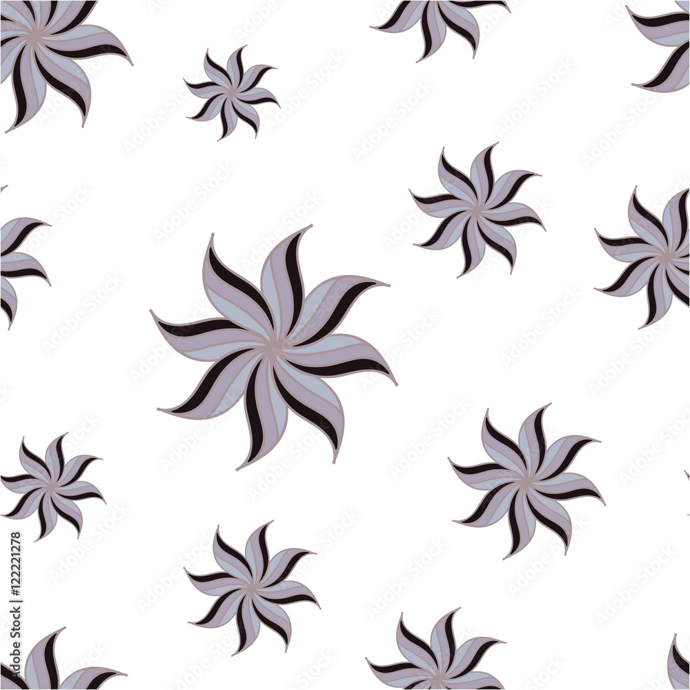 Fototapeta premium Stylized star anise seamless pattern. Gray elements on white background. Abstract texture. Vector illustration.