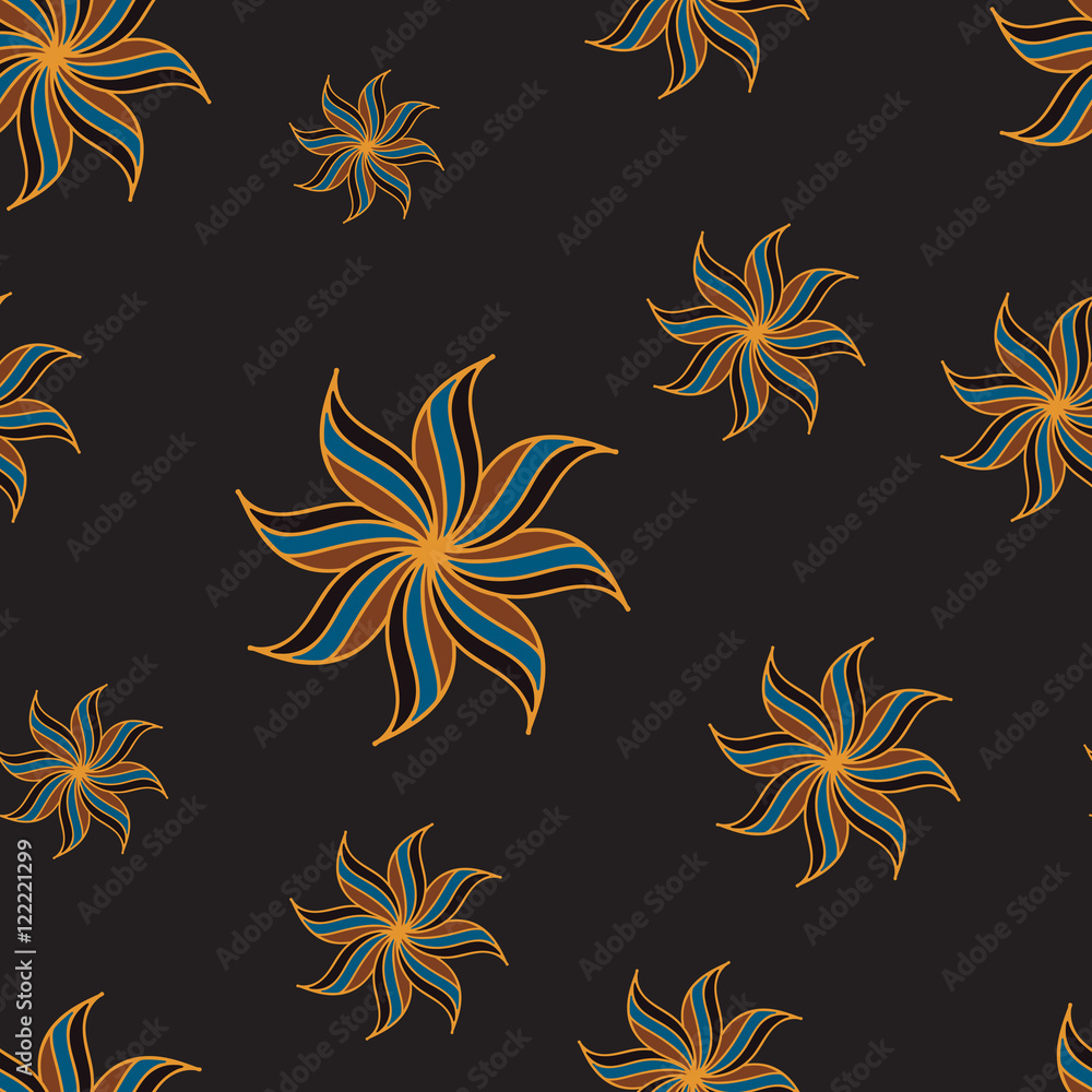 Stylized star anise seamless pattern. Dark background. Abstract texture. Vector illustration. Stylized star anise seamless pattern. Dark background. Abstract texture. Vector illustration.
