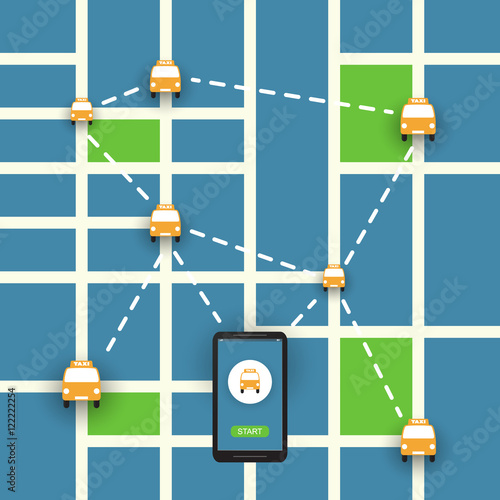 Taxi Ordering Mobile Application, Service Concept Design - Vector Illustration