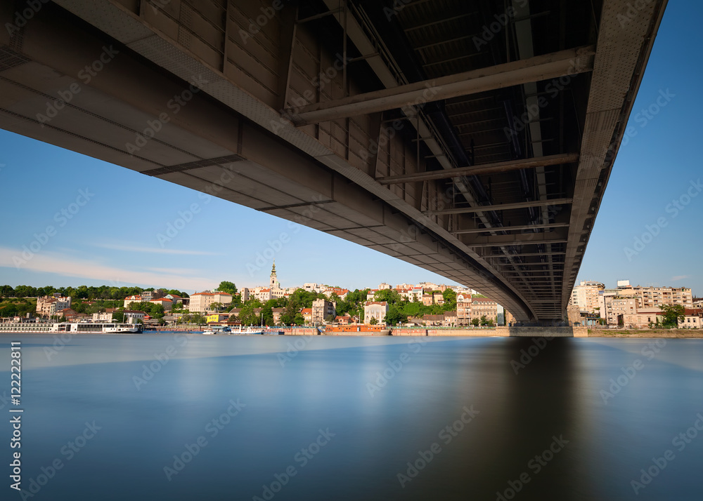 Belgrade city with bridge at beautiful sunny day