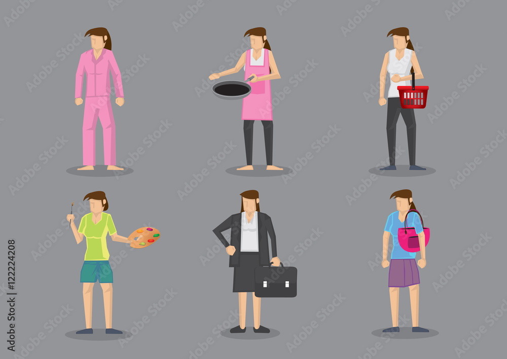 Woman in Different Outfits for Different Roles and Responsibilit