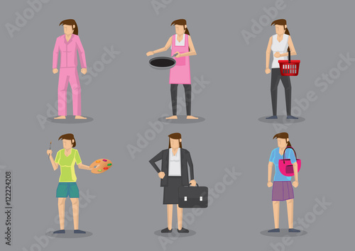 Woman in Different Outfits for Different Roles and Responsibilit