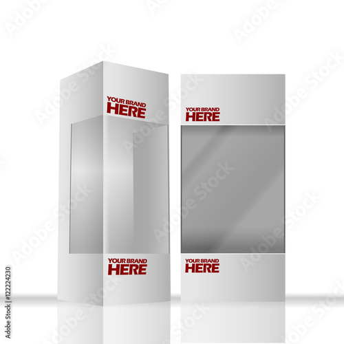 Digital vector silver transparent plastic and paper blank box mockup, ready for your logo and design, flat style