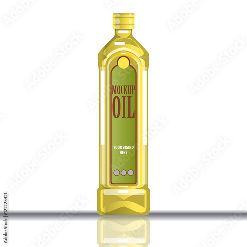 Digital vector yellow olive and sunflower oil plastic or glass bottle mockup, ready for your logo and design, flat style