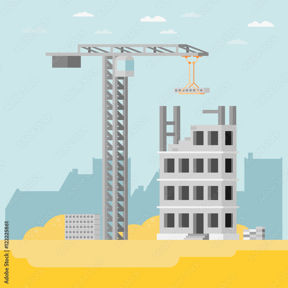 Building a house. Vector flat illustration.