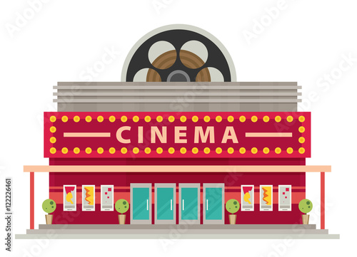 Cinema building flat style. Movie Theater.