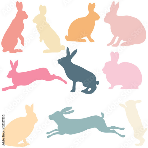 rabbit silhouettes on the white background  vector illustration.