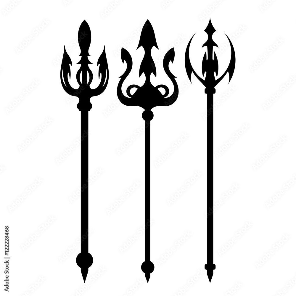 Set vector illustration of abstract black trident on a white bac Set vector illustration of abstract black trident on a white bac
