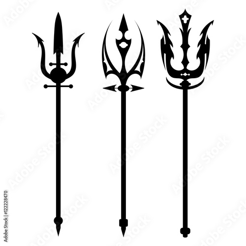 Set vector illustration of abstract black trident on a white bac