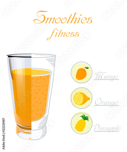 Vector illustration of a glass cup of smoothie made with mango,