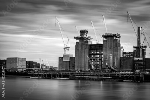Black and white long exposure of the Battersea Power Station fro